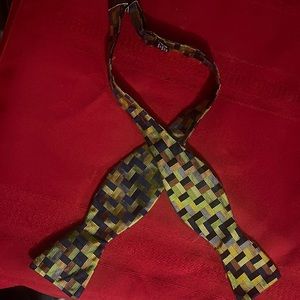 Contessa blue gold tan brown grey green mosaic bow tie